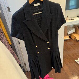 Sandro Tweed Mini Black Dress with buttons